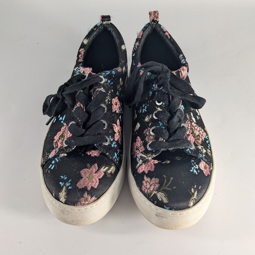 J/Slides NYC Women's Size 7 Black Embroidered Floral Metallic‎ Sneaker Shoes